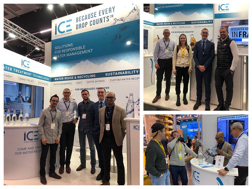 Mosaïque montrant les membres d'ICE présent sur le stand, Viktorija Rukštelė et Jonas Milius d'Akvavita, Cyprien Maisonnier et Antoine Robic de Fauve Craft Bière